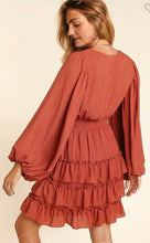 Load image into Gallery viewer, Rust Smocked Waist Tier Ruffled Dress
