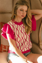 Load image into Gallery viewer, Ivory and Fuchsia Ruffled Sleeves Knit Top

