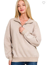 Load image into Gallery viewer, Ash Mocha Acid Washed Half Zip Pullover
