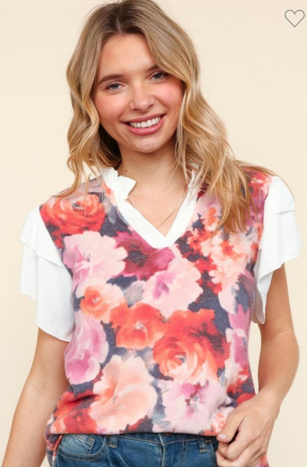 Color Block Top with Ruffle Sleeves