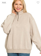Load image into Gallery viewer, Ash Mocha Acid Washed Half Zip Pullover
