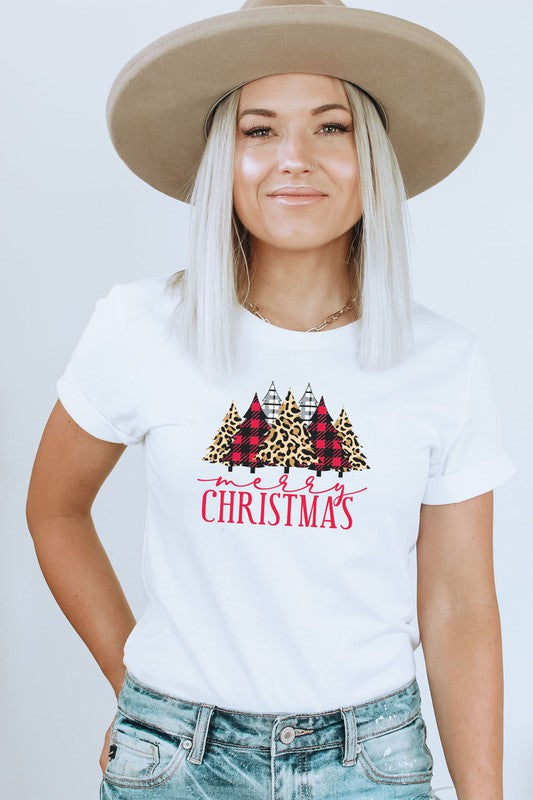 White Merry Christmas Trees Graphic Tee