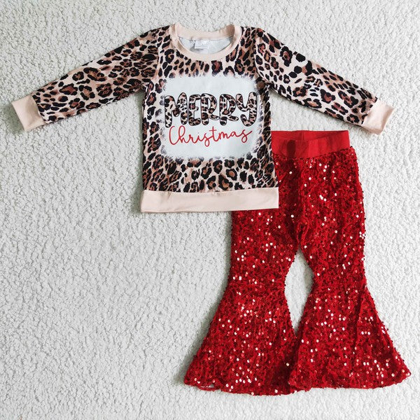 Girls Merry Christmas Shirt Sequin Pants