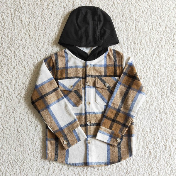 Khaki Plaid Flannel Hoodie