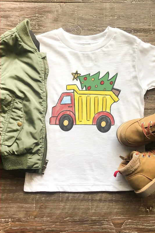 Boys White Christmas Dump Truck Tee
