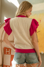 Load image into Gallery viewer, Ivory and Fuchsia Ruffled Sleeves Knit Top
