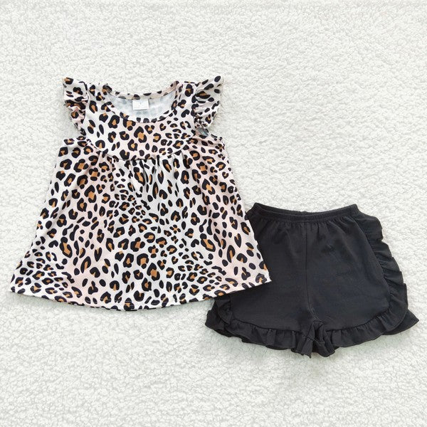 Girls Leopard Tunic and Black Shorts