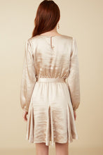 Load image into Gallery viewer, Champagne Belted Flared Skirt Satin Dress
