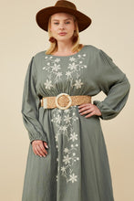 Load image into Gallery viewer, Sage Floral Embroidered Ruffle Long Sleeve Dress
