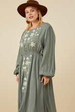 Load image into Gallery viewer, Sage Floral Embroidered Ruffle Long Sleeve Dress
