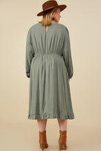 Load image into Gallery viewer, Sage Floral Embroidered Ruffle Long Sleeve Dress
