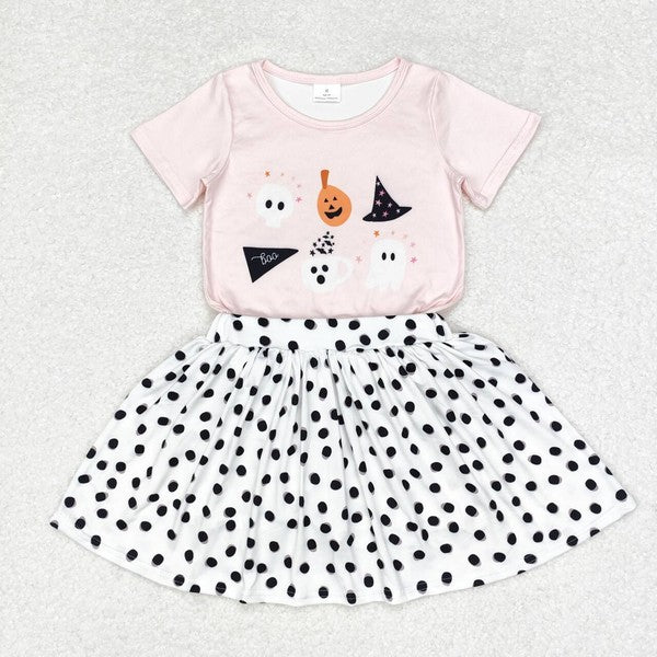 Girls Pumpkin and Ghost Top with Skirt