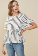 Load image into Gallery viewer, Women&#39;s Ruffle Sleeve Pinstripe Gauze Peplum Top
