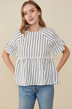 Load image into Gallery viewer, Women&#39;s Ruffle Sleeve Pinstripe Gauze Peplum Top
