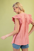Load image into Gallery viewer, Coral Crinkle Fabric Flutter Sleeve Top
