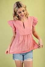 Load image into Gallery viewer, Coral Crinkle Fabric Flutter Sleeve Top
