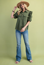 Load image into Gallery viewer, Olive Linen Button Up Shirt Top
