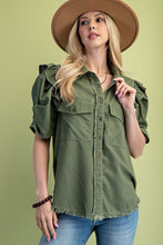 Load image into Gallery viewer, Olive Linen Button Up Shirt Top
