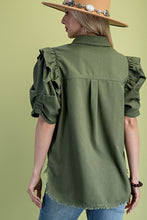 Load image into Gallery viewer, Olive Linen Button Up Shirt Top
