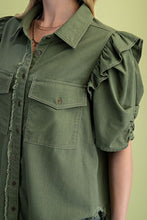 Load image into Gallery viewer, Olive Linen Button Up Shirt Top

