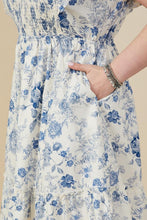 Load image into Gallery viewer, Blue Antique Floral Smock And Ruffle Dress
