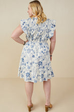 Load image into Gallery viewer, Blue Antique Floral Smock And Ruffle Dress
