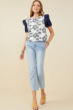 Load image into Gallery viewer, Womens Floral Embroidered Contrast Ruffle Top
