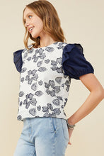 Load image into Gallery viewer, Womens Floral Embroidered Contrast Ruffle Top
