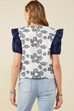 Load image into Gallery viewer, Womens Floral Embroidered Contrast Ruffle Top
