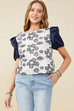 Load image into Gallery viewer, Womens Floral Embroidered Contrast Ruffle Top
