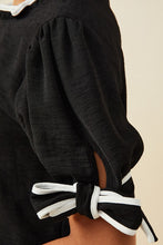 Load image into Gallery viewer, Black Piped Tie Sleeve Detail Top
