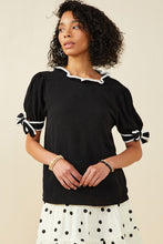 Load image into Gallery viewer, Black Piped Tie Sleeve Detail Top
