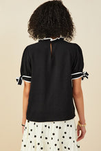 Load image into Gallery viewer, Black Piped Tie Sleeve Detail Top
