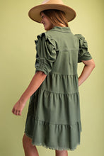 Load image into Gallery viewer, Olive Linen Button Up Shirt Dress
