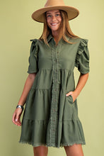 Load image into Gallery viewer, Olive Linen Button Up Shirt Dress
