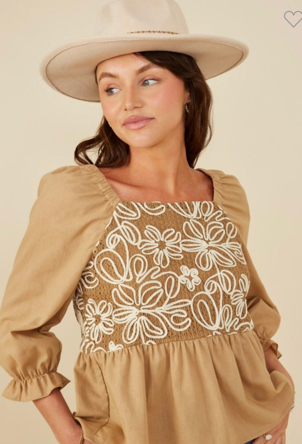 Taupe Floral Peplum Top