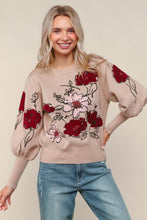 Load image into Gallery viewer, Taupe Floral Sweater Knit Top
