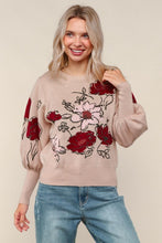 Load image into Gallery viewer, Taupe Floral Sweater Knit Top
