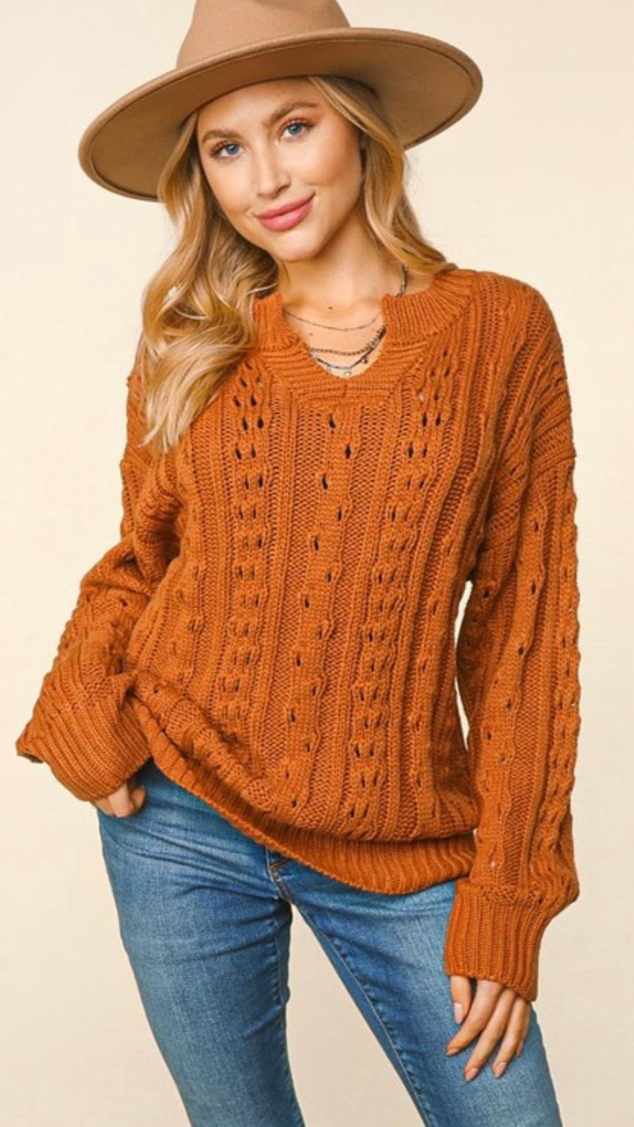 Rust Cable Knit Sweater