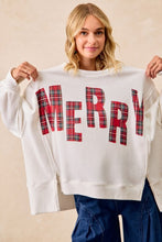 Load image into Gallery viewer, Christmas Plaid Merry Lettering Sweatshirt
