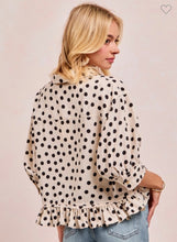 Load image into Gallery viewer, Polka Dot Printed Peplum Top With Front Button
