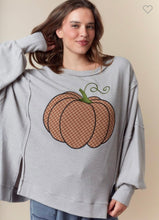 Load image into Gallery viewer, Plaid Pumpkin Embroidery Overseam Sweatshirt

