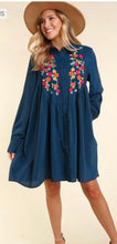 Load image into Gallery viewer, Navy Floral Embroidered Dress
