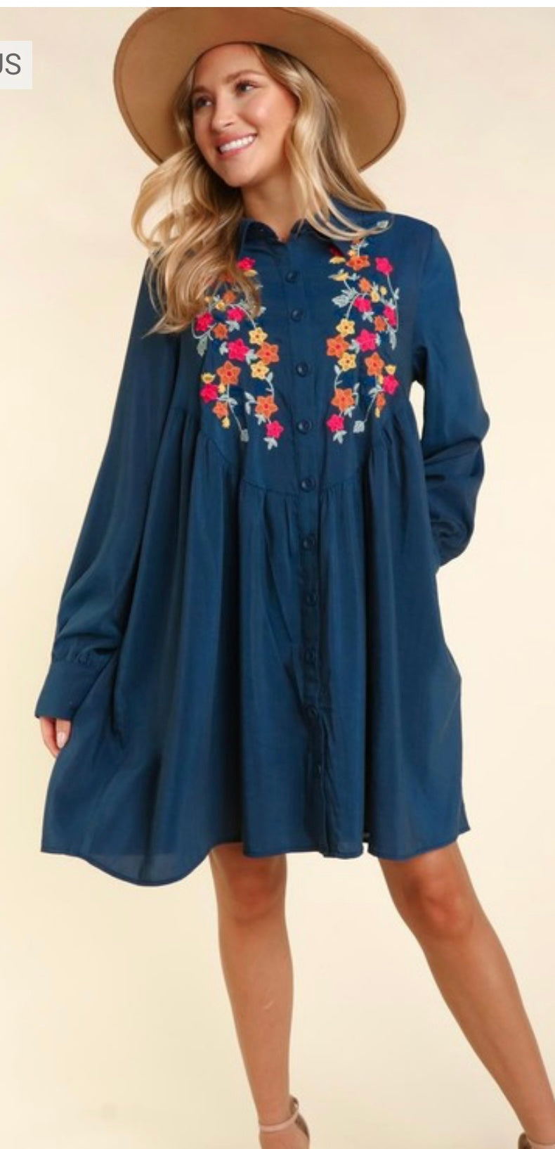 Navy Floral Embroidered Dress