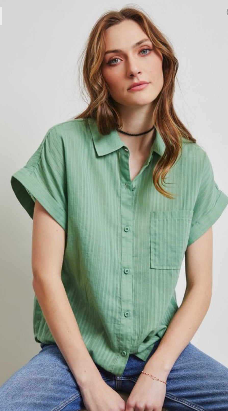Green Cuffed Sleeve Top