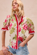 Load image into Gallery viewer, Floral Printed Woven Contrast Edge Ruffled Blouse
