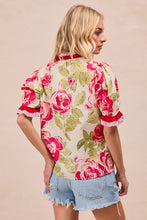 Load image into Gallery viewer, Floral Printed Woven Contrast Edge Ruffled Blouse
