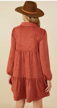 Load image into Gallery viewer, Rust Open Collar Vegan Suede Swing Dress
