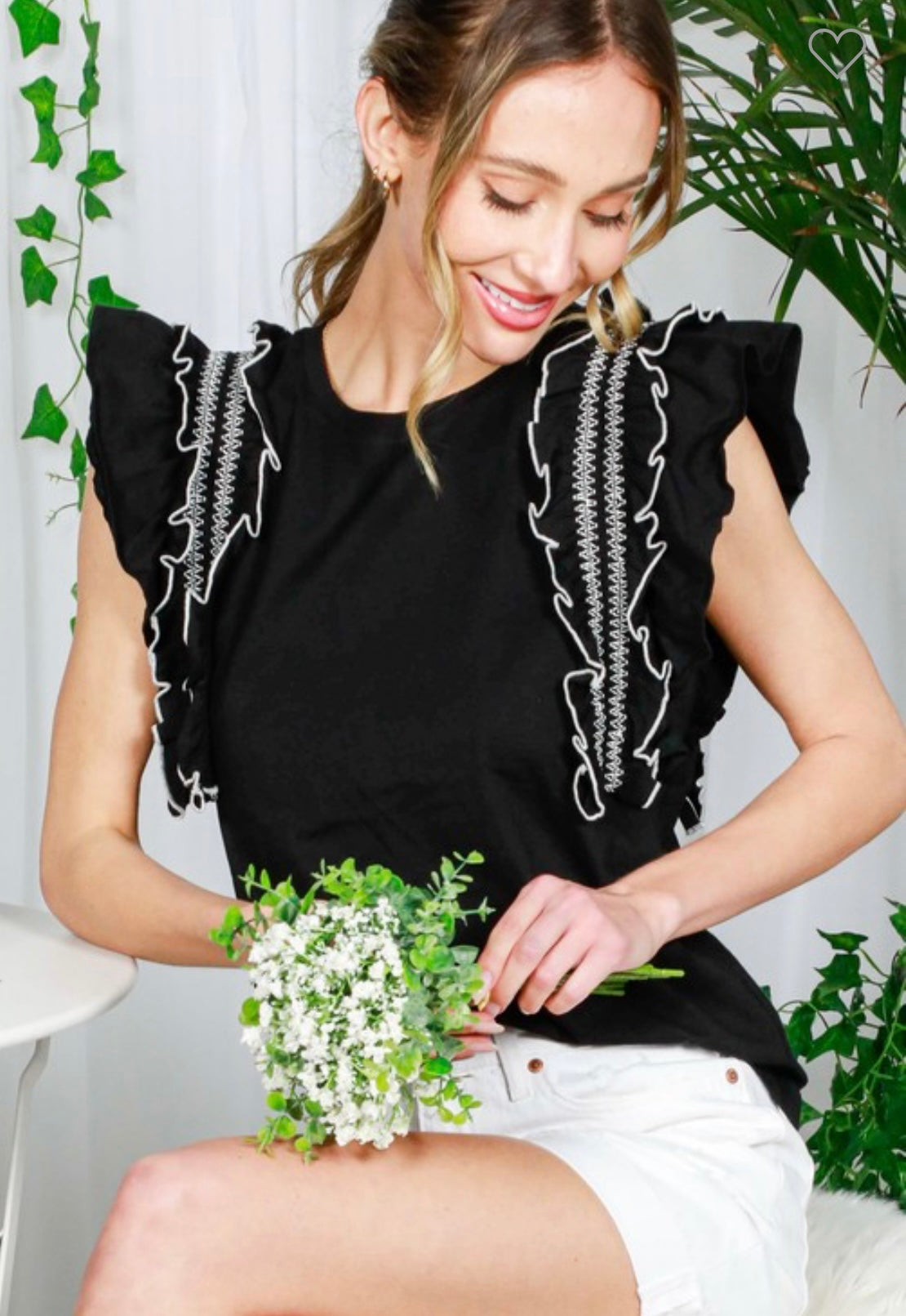 Black Ruffle Sleeve with Stitch Detail