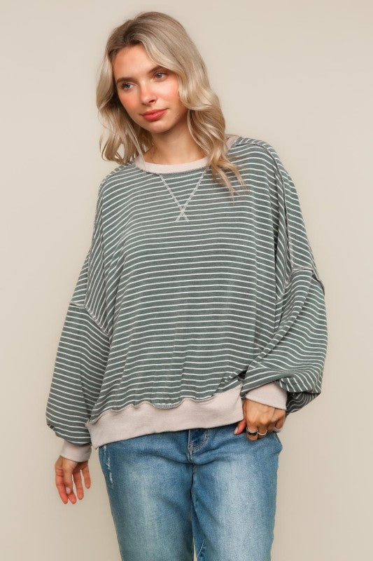 Olive Crew Neck Loose Fit Pullover Knit Top